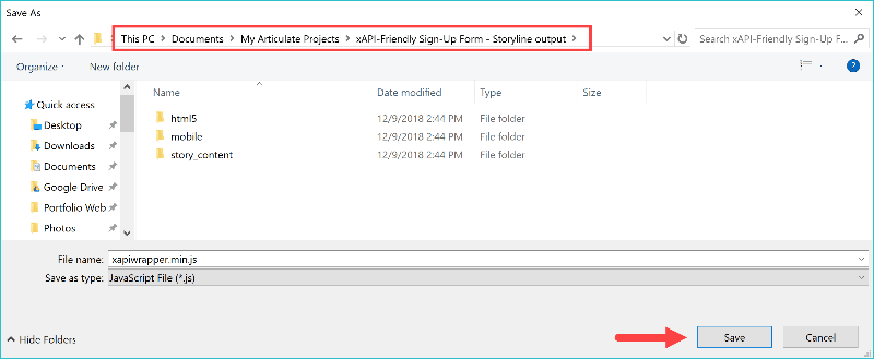Add xapiwrapper.min.js file to the Storyline output folder