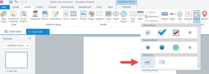 Add text entry field in Storyline