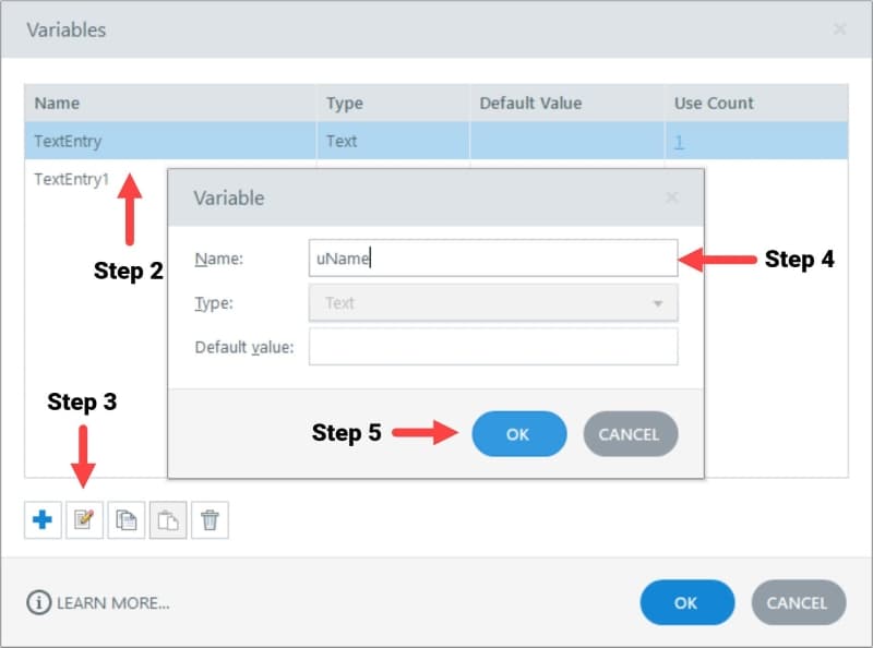 Steps to add a text variable in Storyline