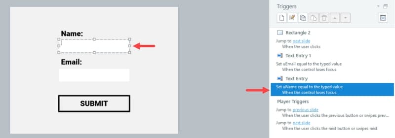 Change the uName variable when Name control loses focus