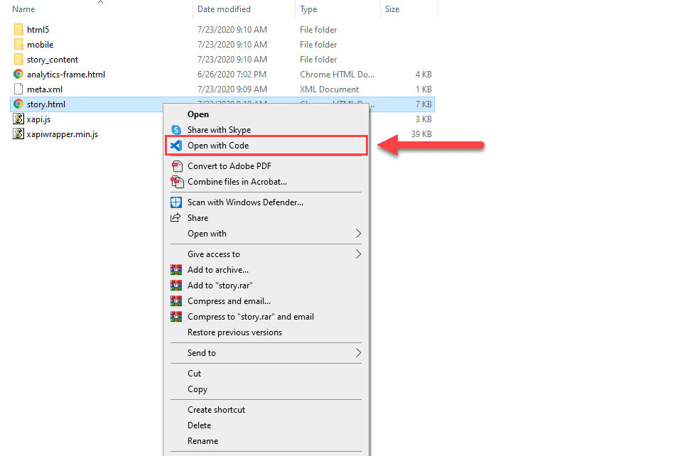 Open the story.html file with a code editor screenshot