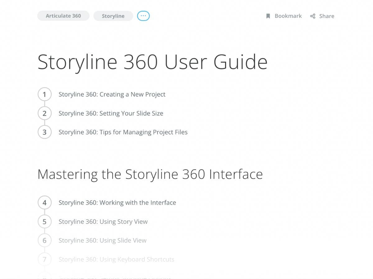 Screenshot of storyline documentation