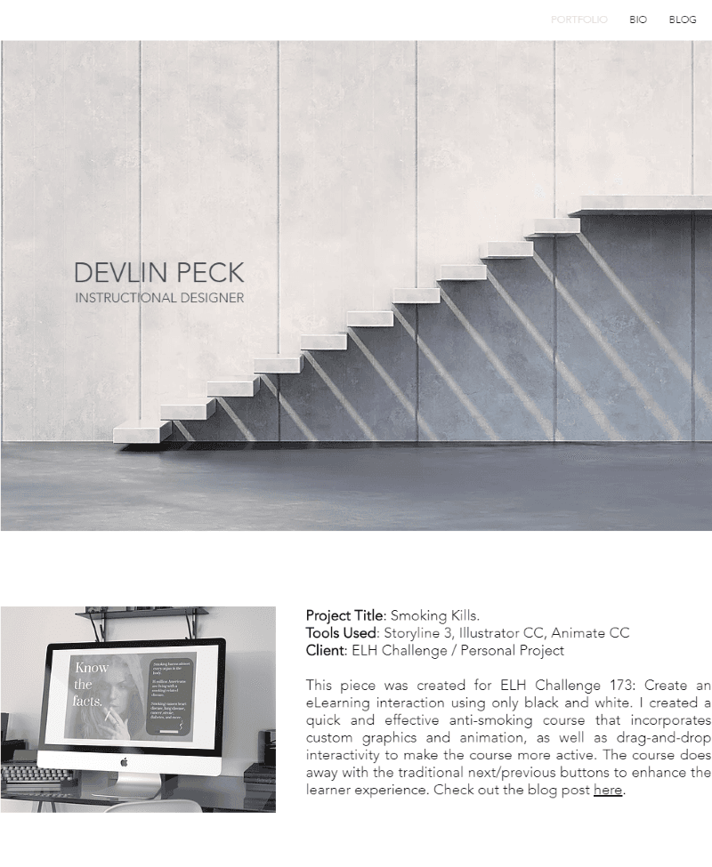 Devlin Peck's Wix eLearning Portfolio Website