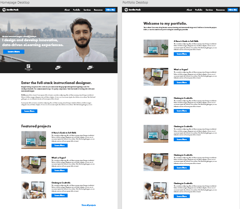 Devlin Peck's Webflow Website Mockup in Adobe XD