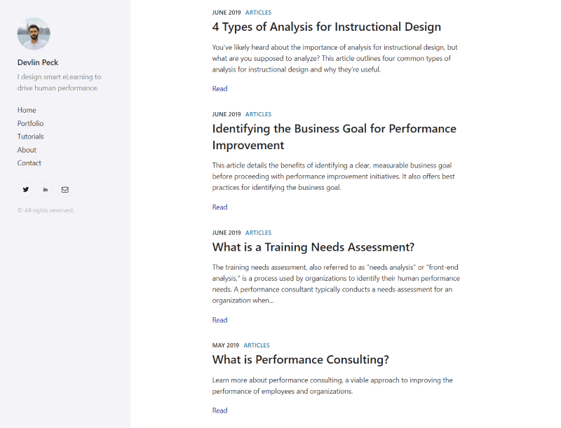 Devlin Peck Gatsby.js eLearning Portfolio Website