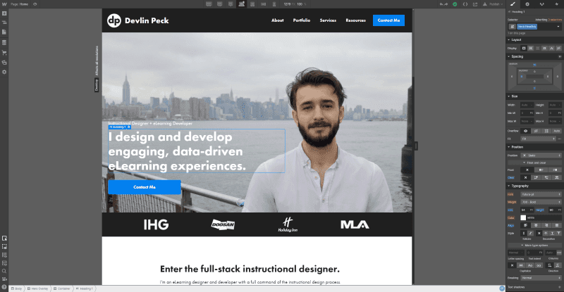 Webflow editor for devlinpeck.com site