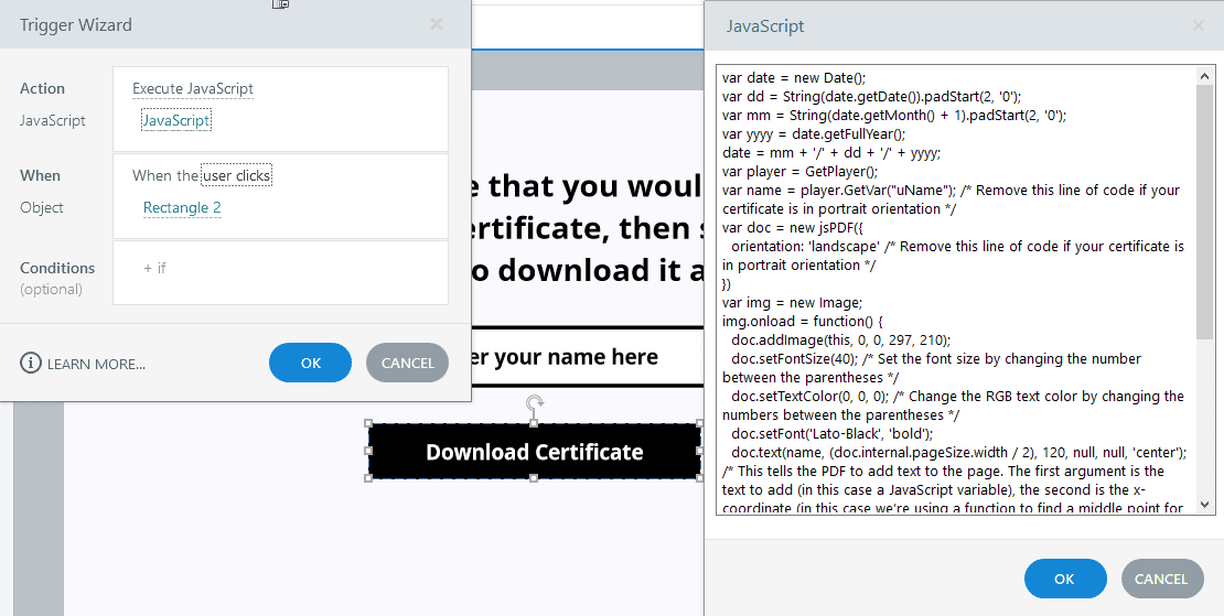 Execute JavaScript trigger in Storyline screenshot