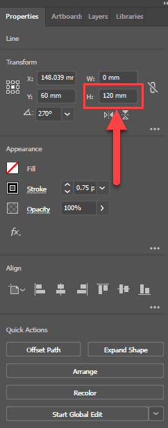Measure the height adobe illustrator sidebar screenshot