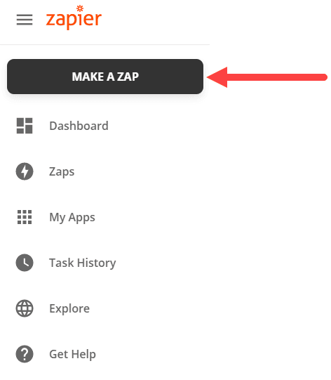 Select the Make a Zap button in Zapier