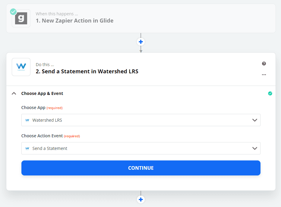 Choose Watershed LRS as the app and Send a Statement as the Action Event