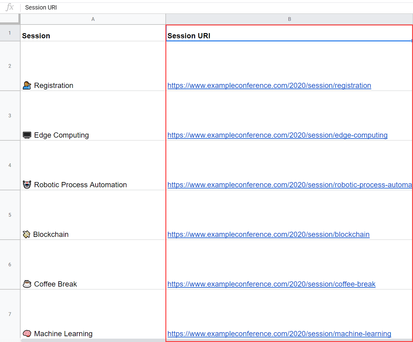 Title the column Session URI and create a URI for each session