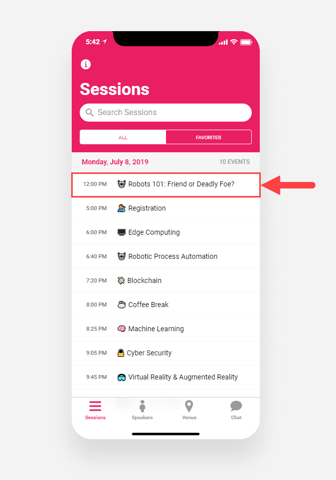 Select one of the conference sessions from the list