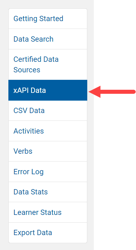Select xAPI data from the toolbar on the left