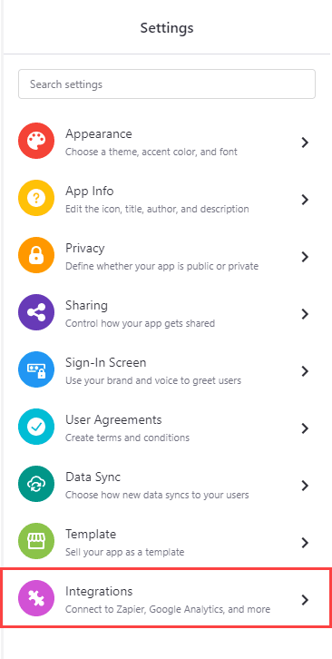 Select Integrations at the bottom of the list on the right toolbar