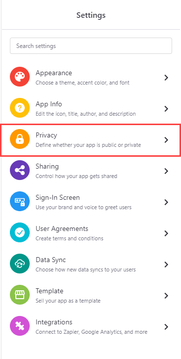 Select Privacy in the Glide App settings