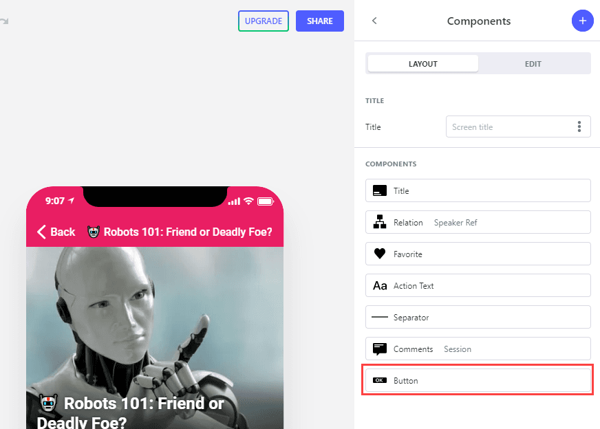 Select Button at the bottom of the list of components on the right
