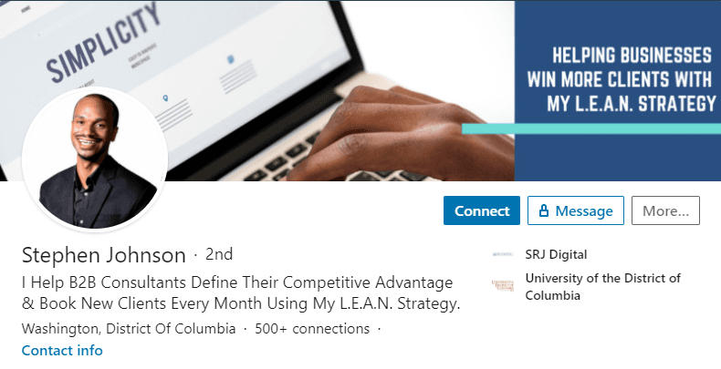 LinkedIn tagline example stephen johnson
