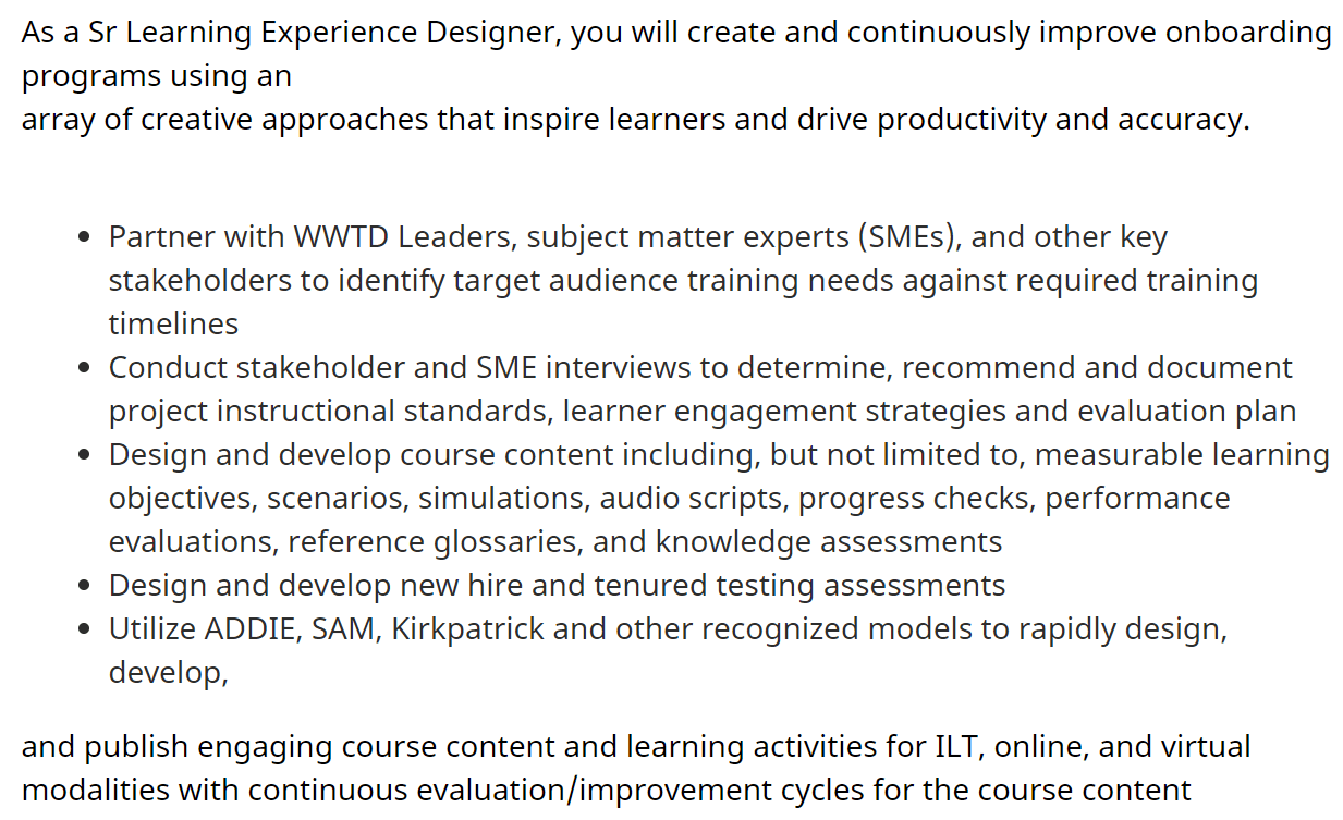 Sr Learning Experience Designer Job Post for Amazon