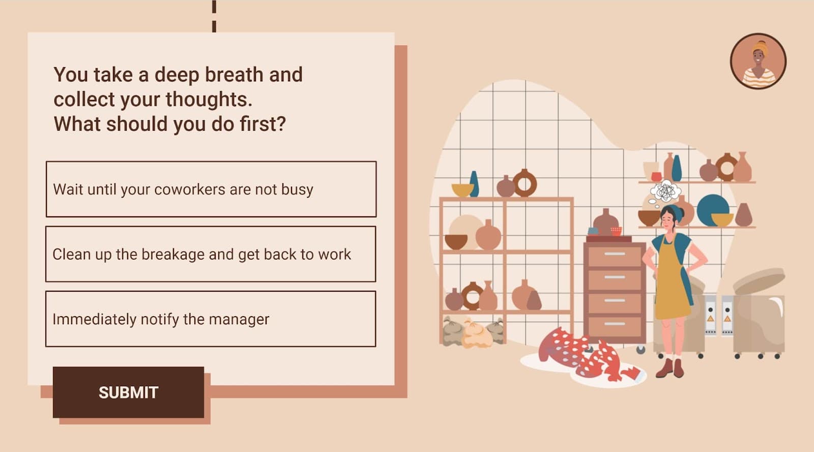 Scenario-based eLearning question example