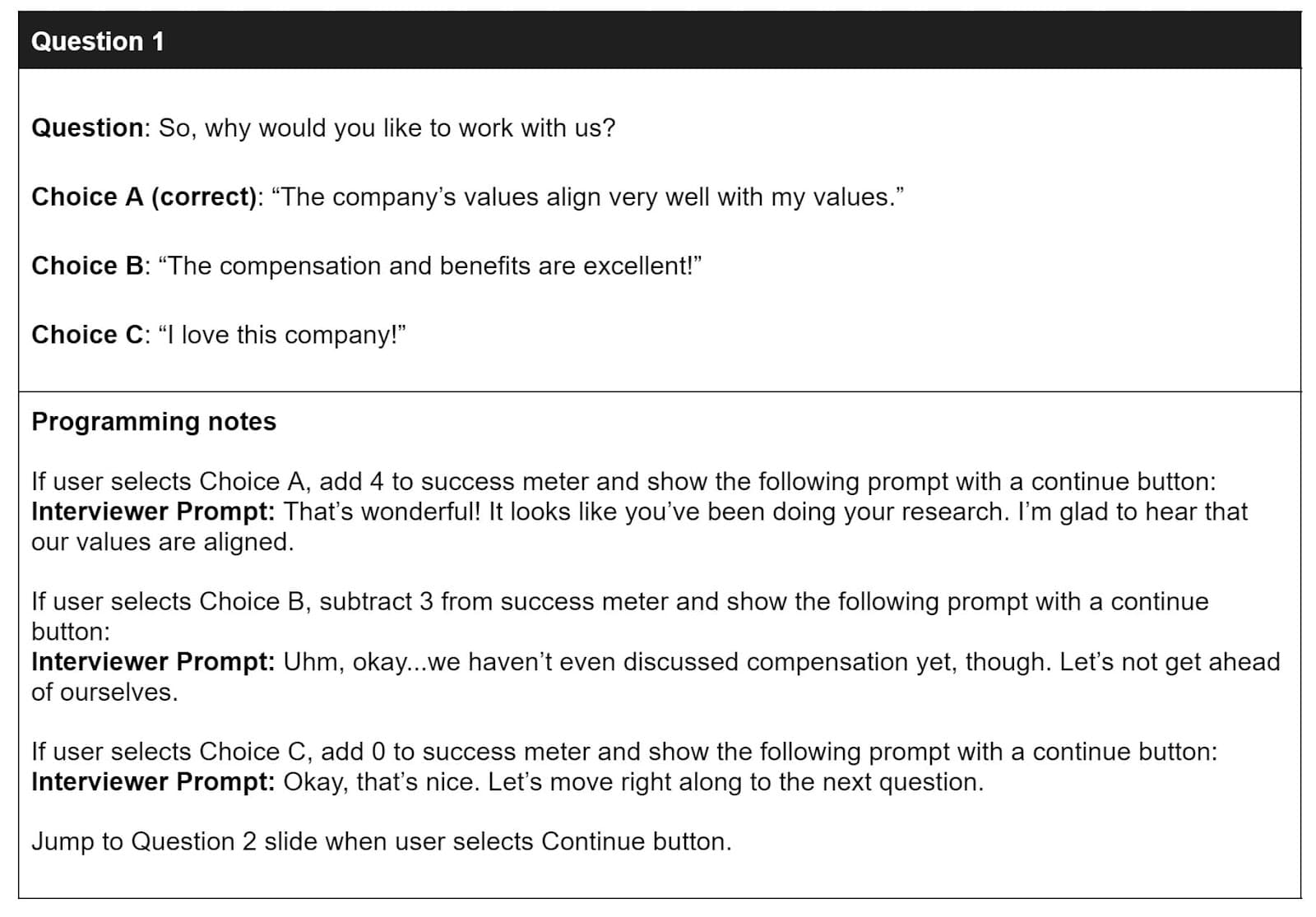 Text-based storyboard scenario-based question example